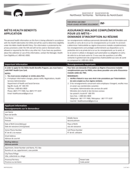 Form NWT4355 &quot;Metis Health Benefits Application&quot; - Northwest Territories, Canada (English/French)