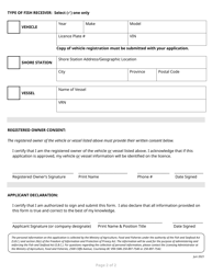 Fish Receiver Licence Application - British Columbia, Canada, Page 2