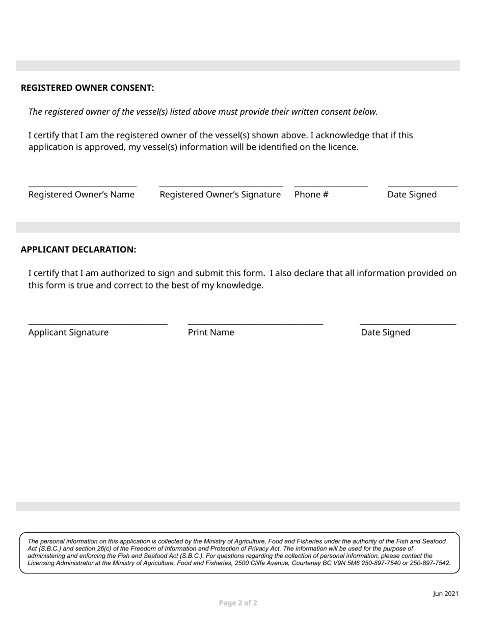 Fisher Vendor Licence Application - British Columbia, Canada, Page 2
