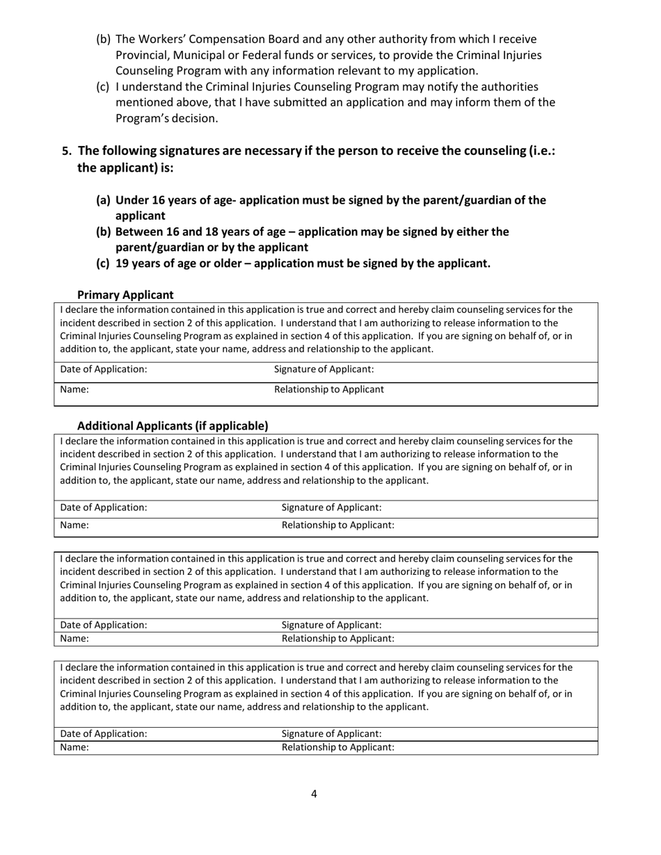 Application for Counseling Services - Nova Scotia, Canada, Page 4