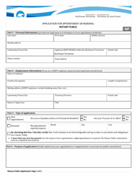 Document preview: Application for Appointment or Renewal Notary Public - Northwest Territories, Canada