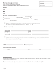 Document preview: Form PFA920 Consent Adjournment - British Columbia, Canada