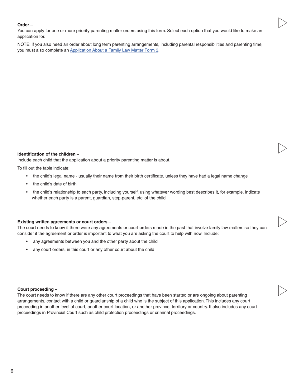 Form 15 (PFA722) Application About Priority Parenting Matter - British Columbia, Canada, Page 6