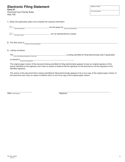 Form 51 (PFA768)  Printable Pdf