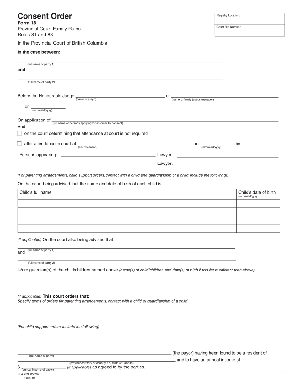 Form 18 (PFA739) - Fill Out, Sign Online and Download Fillable PDF ...