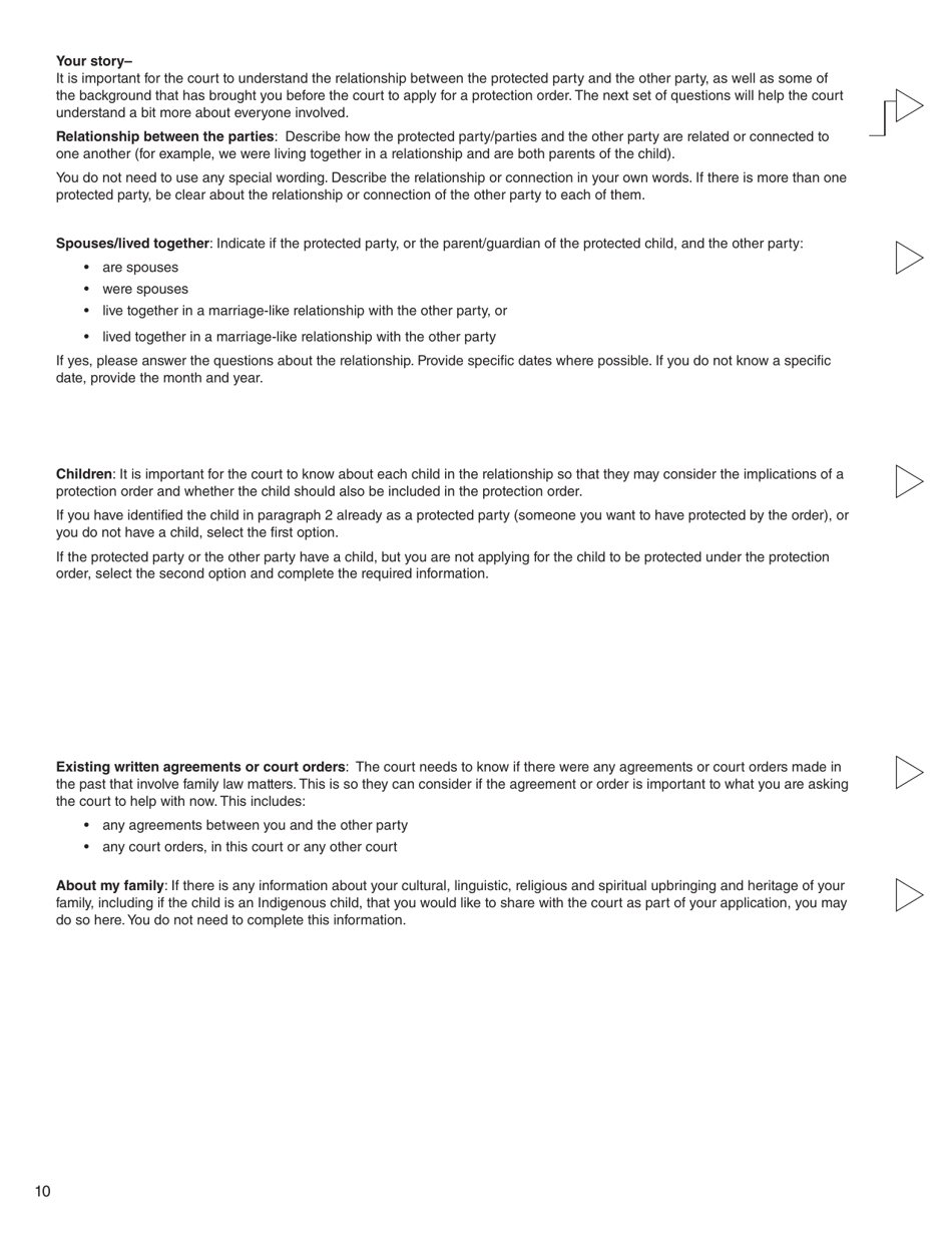 Form 12 (PFA720) Application About a Protection Order - British Columbia, Canada, Page 10
