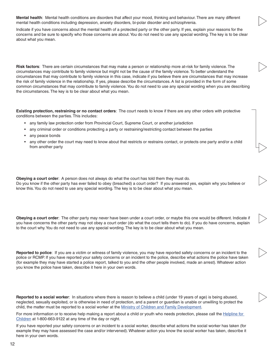 Form 12 (PFA720) Application About a Protection Order - British Columbia, Canada, Page 12