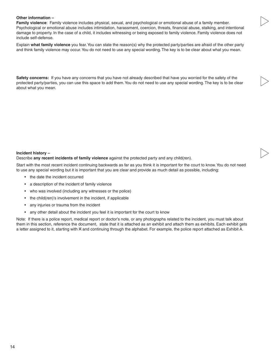 Form 12 (PFA720) Application About a Protection Order - British Columbia, Canada, Page 14