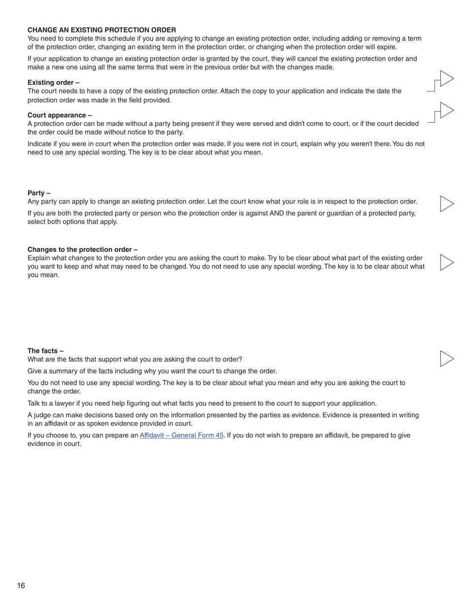 Form 12 (PFA720) Application About a Protection Order - British Columbia, Canada, Page 16