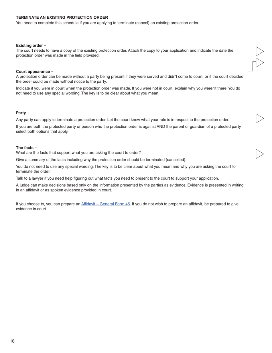 Form 12 (PFA720) Application About a Protection Order - British Columbia, Canada, Page 18