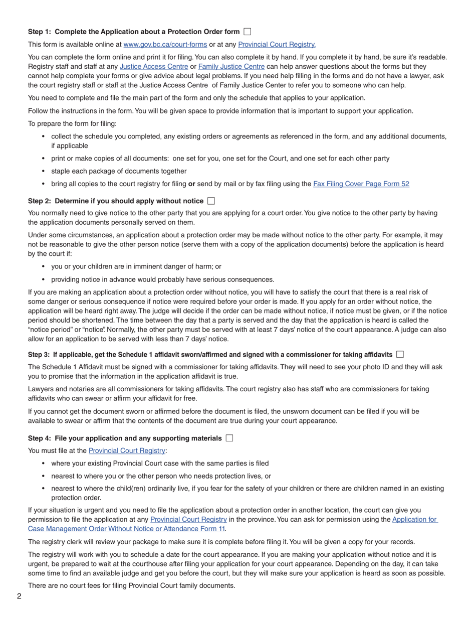 Form 12 (PFA720) Application About a Protection Order - British Columbia, Canada, Page 2