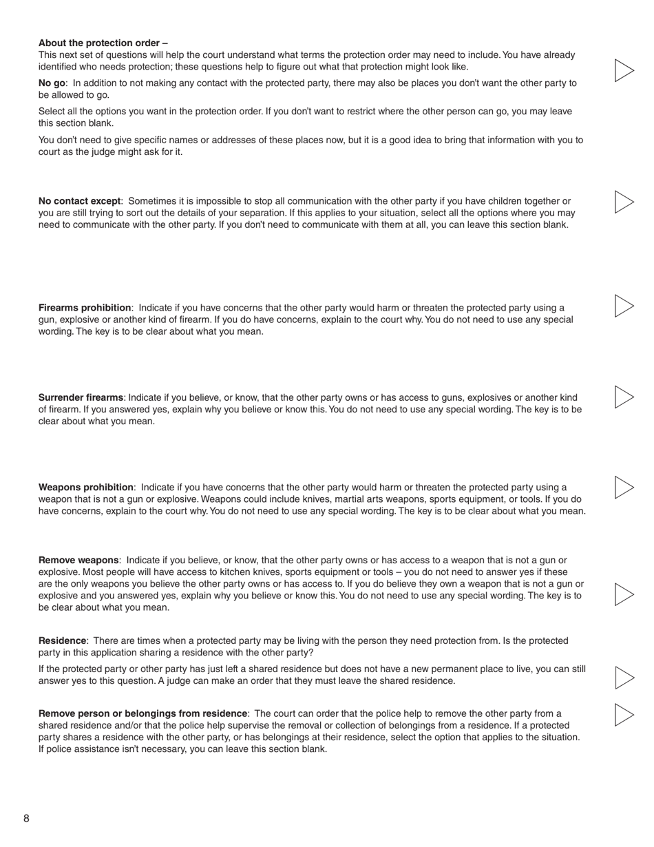 Form 12 (PFA720) Application About a Protection Order - British Columbia, Canada, Page 8