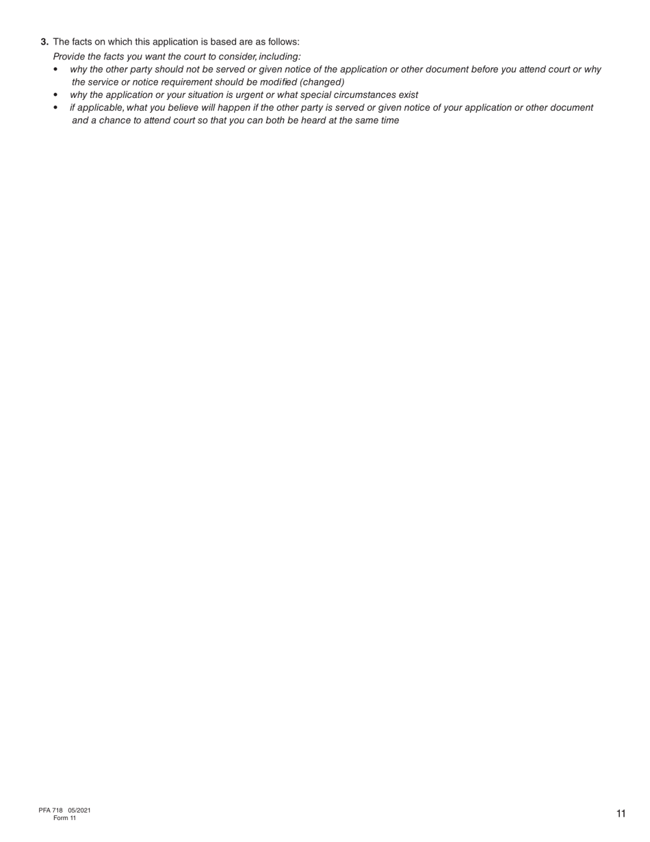 Form 11 (PFA718) Application for Case Management Order Without Notice or Attendance - British Columbia, Canada, Page 11
