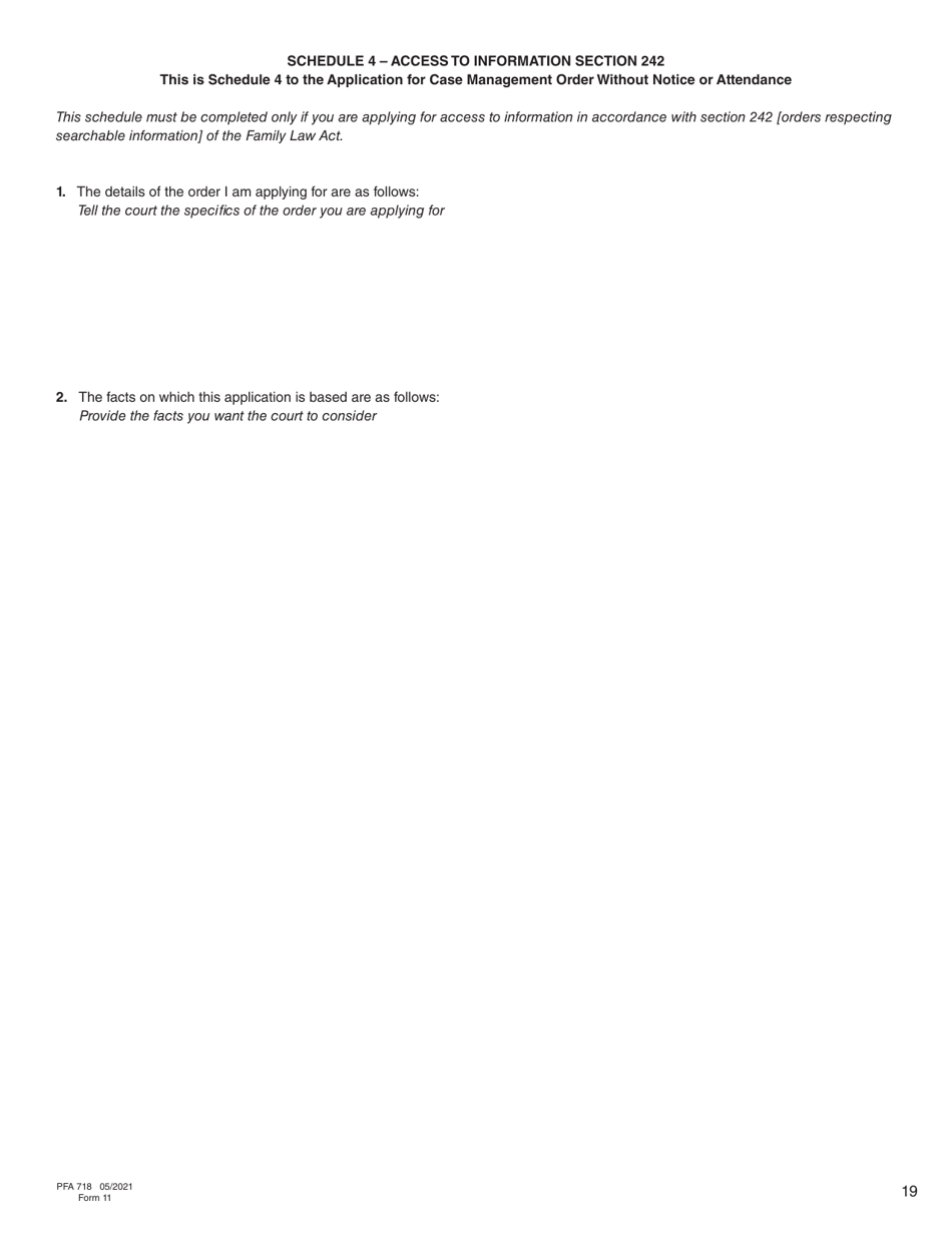 Form 11 (PFA718) Application for Case Management Order Without Notice or Attendance - British Columbia, Canada, Page 19