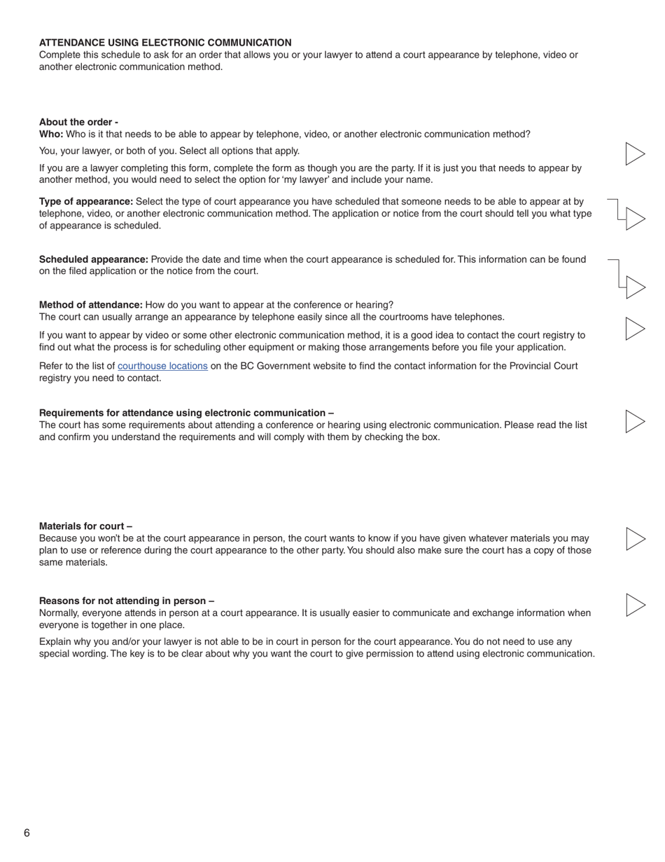 Form 11 (PFA718) Application for Case Management Order Without Notice or Attendance - British Columbia, Canada, Page 6