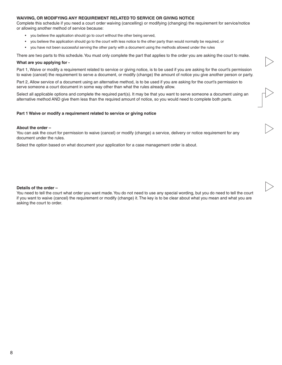Form 11 (PFA718) Application for Case Management Order Without Notice or Attendance - British Columbia, Canada, Page 8