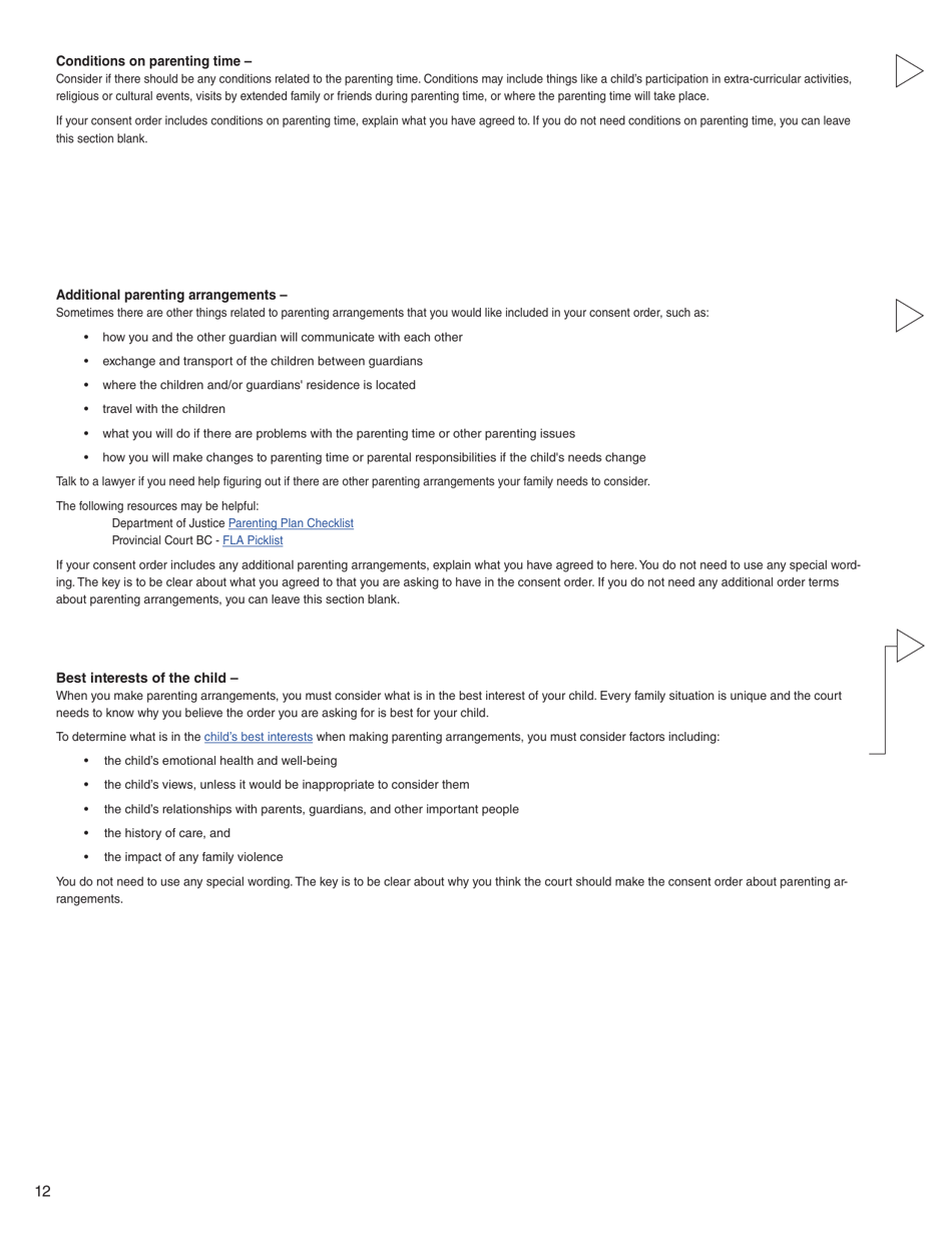 Form 17 (PFA723) Application for a Family Law Matter Consent Order - British Columbia, Canada, Page 12