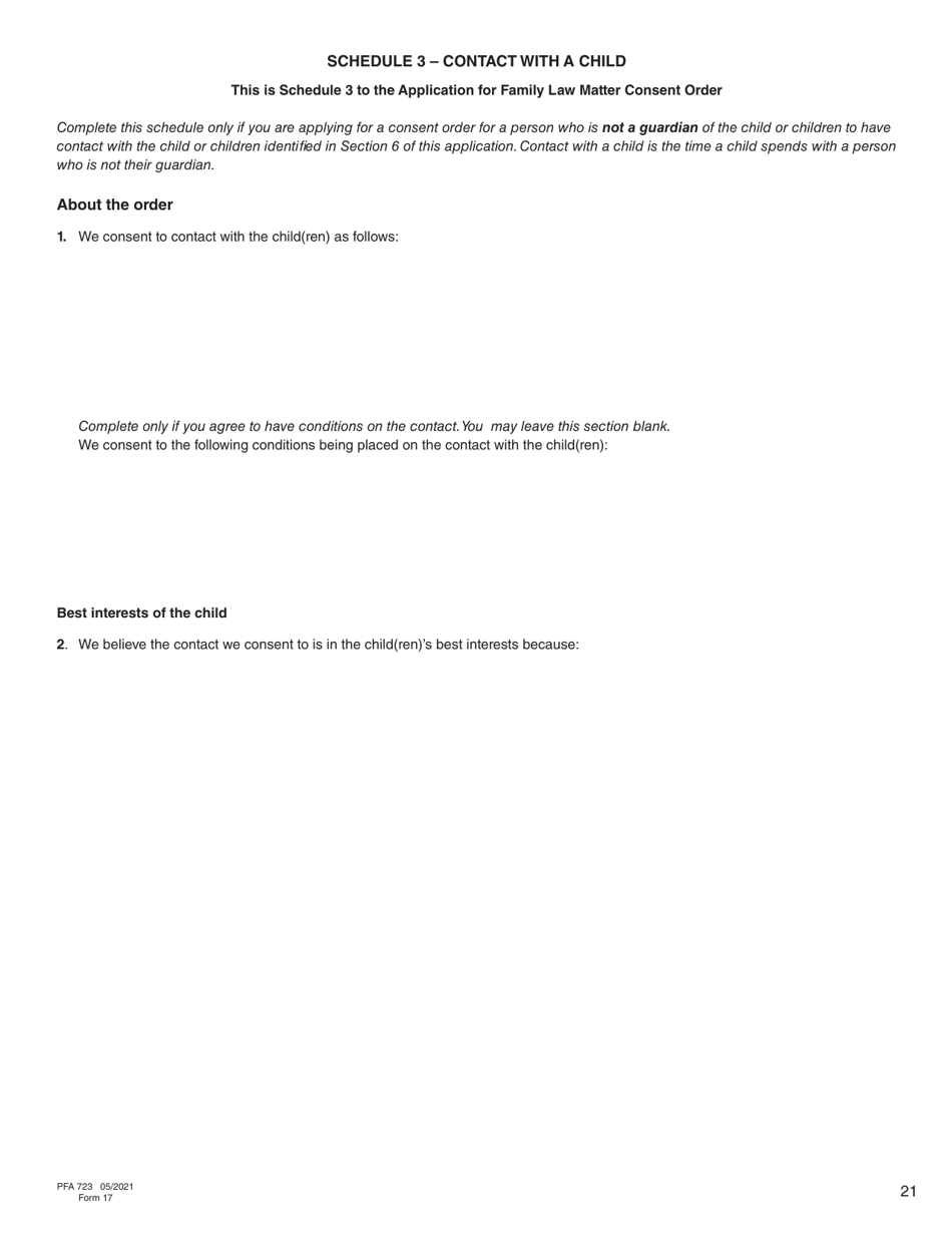 Form 17 (PFA723) Application for a Family Law Matter Consent Order - British Columbia, Canada, Page 21