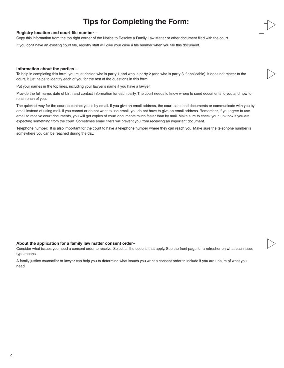 Form 17 (PFA723) Application for a Family Law Matter Consent Order - British Columbia, Canada, Page 4