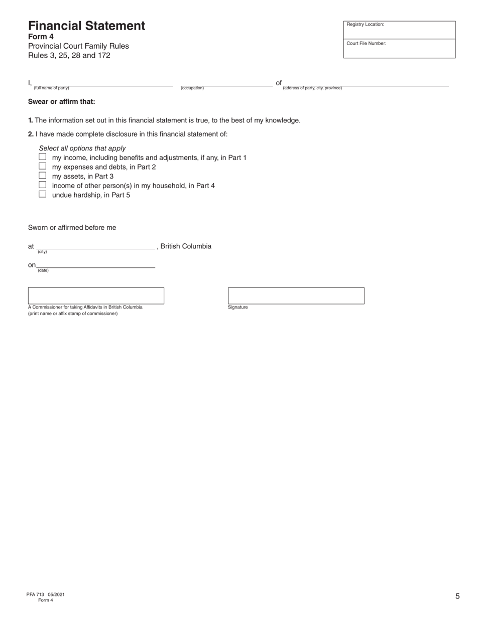 Form 4 (PFA713) Financial Statement - British Columbia, Canada, Page 5