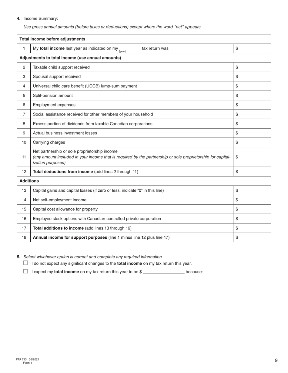Form 4 (PFA713) Financial Statement - British Columbia, Canada, Page 9