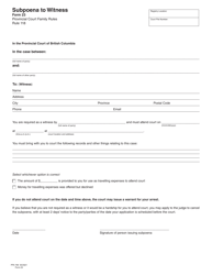 Document preview: Form 23 (PFA748) Subpoena to Witness - British Columbia, Canada