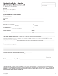 Document preview: Form 37 (PFA756) Restraining Order - Family Maintenance Enforcement Act - British Columbia, Canada