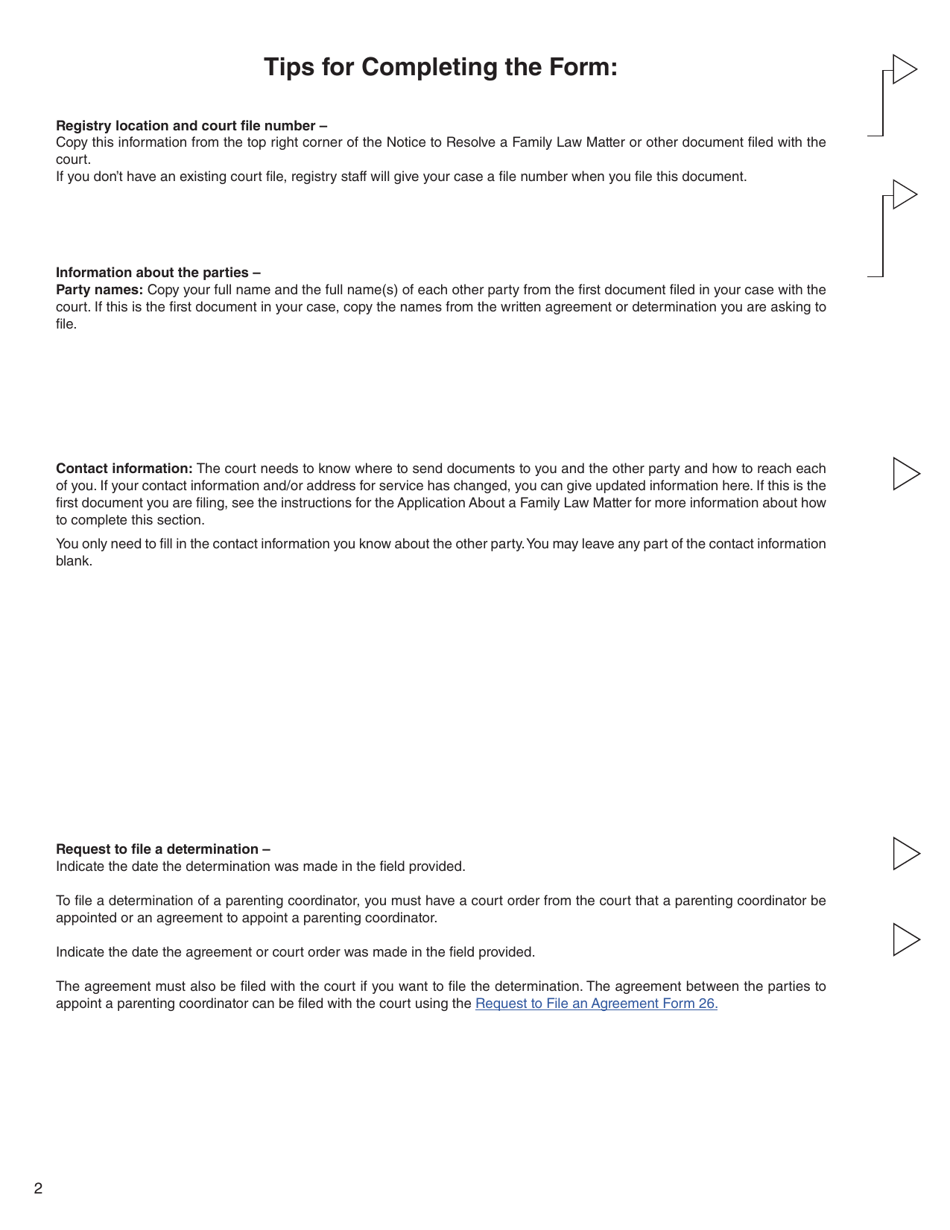 Form 27 (PFA744) Request to File a Determination of Parenting Coordinator - British Columbia, Canada, Page 3