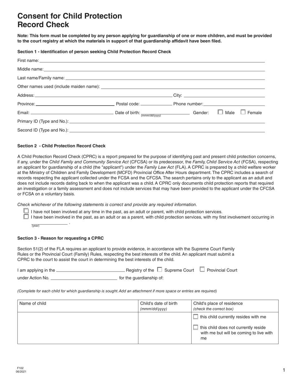 Form F102 Fill Out, Sign Online and Download Fillable PDF, British