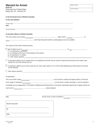 Document preview: Form 32 (PFA751) Warrant for Arrest - British Columbia, Canada