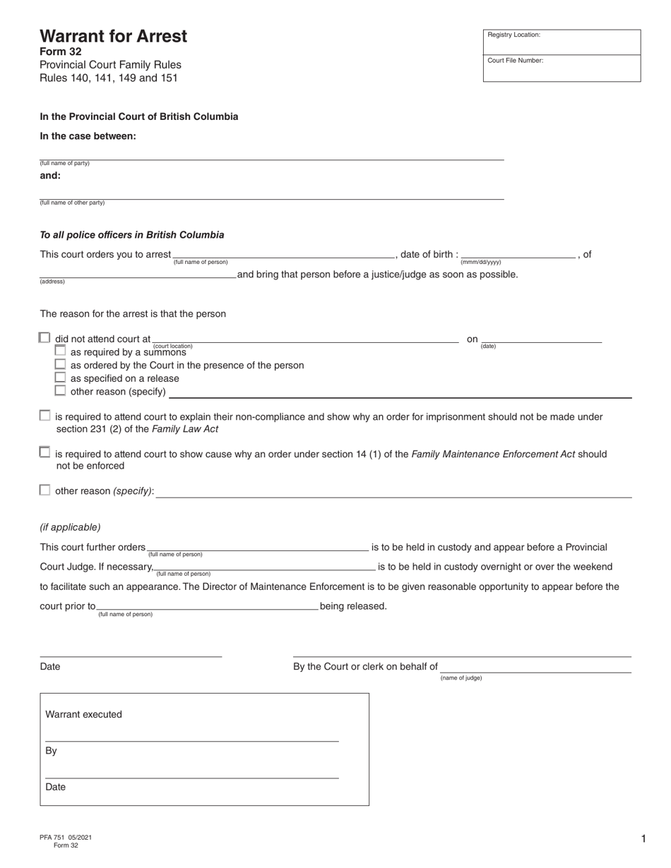 Form 32 (PFA751) Fill Out, Sign Online and Download Fillable PDF