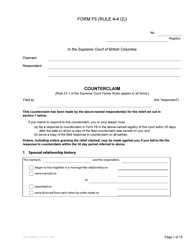 Form F5 &quot;Counterclaim&quot; - British Columbia, Canada