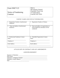 Form NHCT-23 &quot;Notice of Fundraising Contract&quot; - New Hampshire