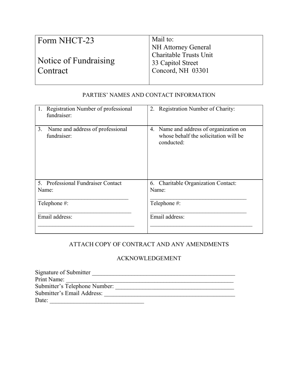 Form NHCT-23 Notice of Fundraising Contract - New Hampshire, Page 1