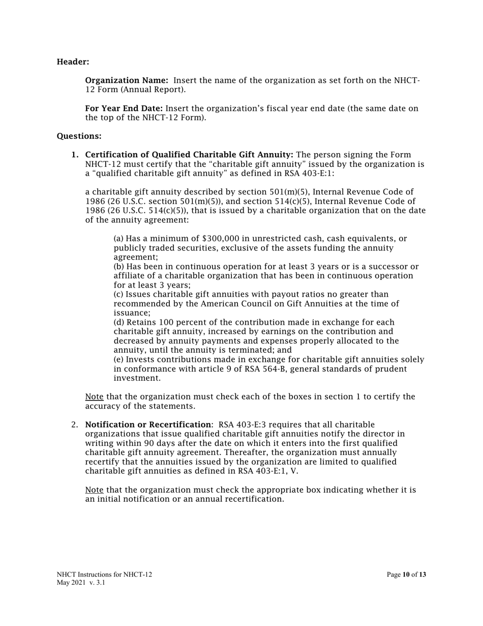 Instructions for Form NHCT-12 New Hampshire Annual Report - Charitable Organizations and Trusts - New Hampshire, Page 10