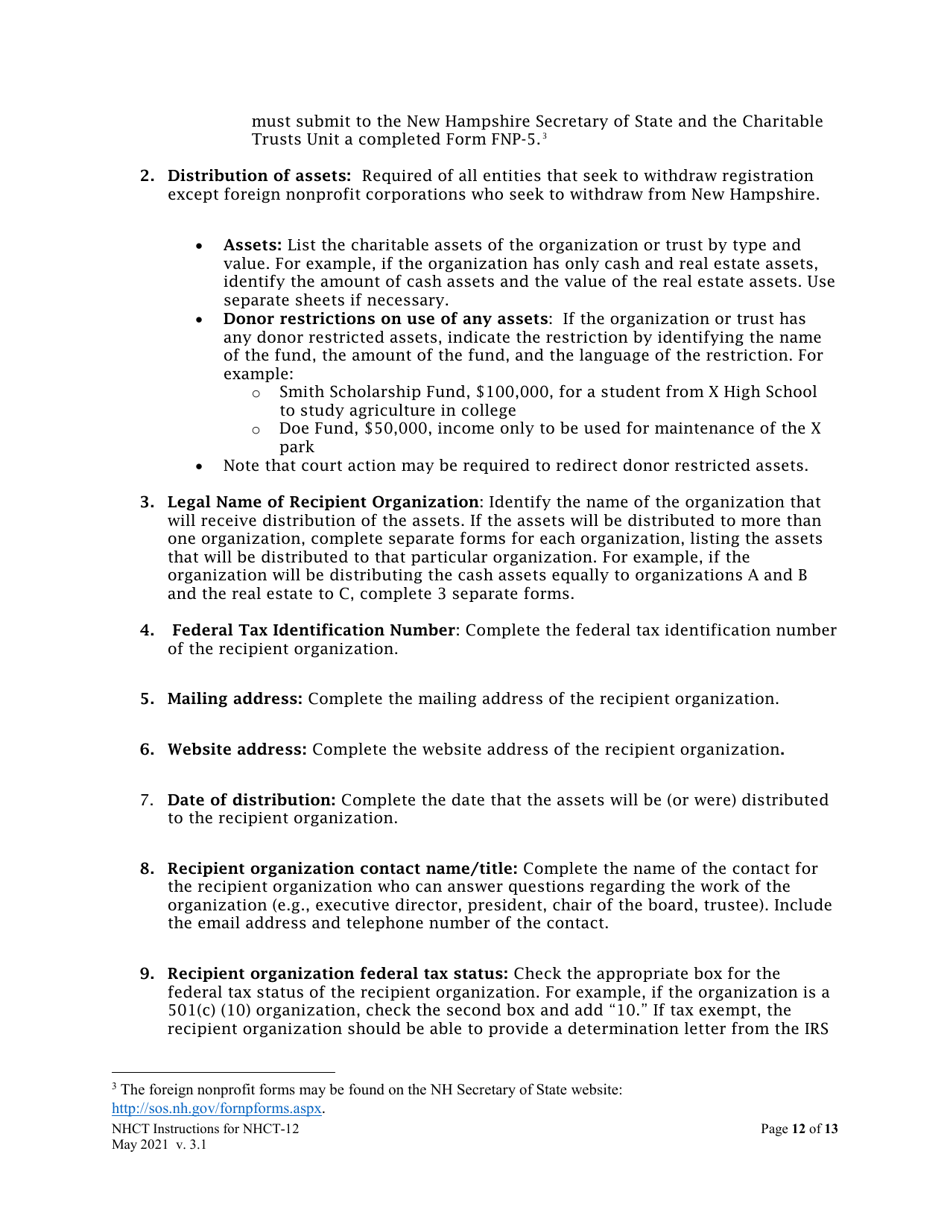 Instructions for Form NHCT-12 New Hampshire Annual Report - Charitable Organizations and Trusts - New Hampshire, Page 12