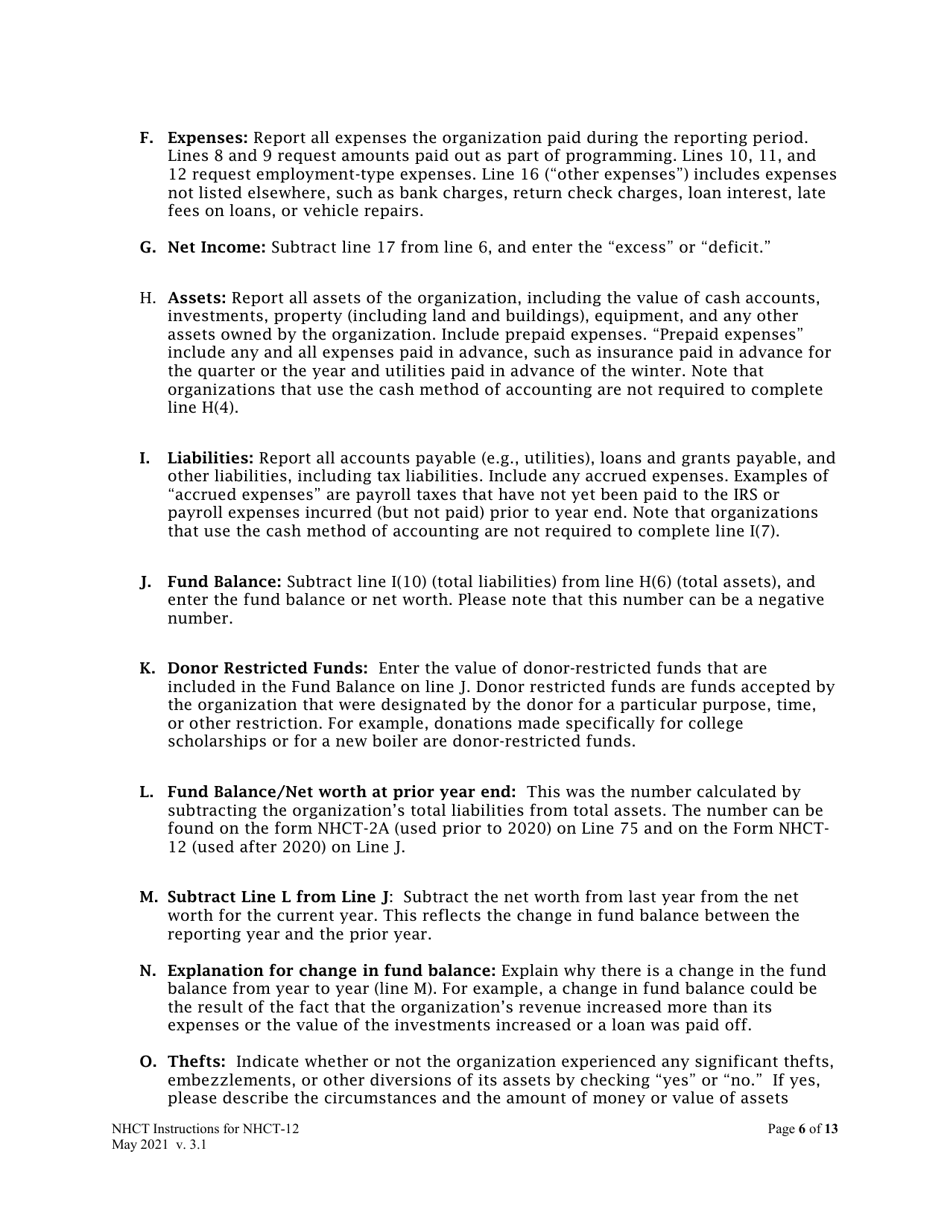 Instructions for Form NHCT-12 New Hampshire Annual Report - Charitable Organizations and Trusts - New Hampshire, Page 6