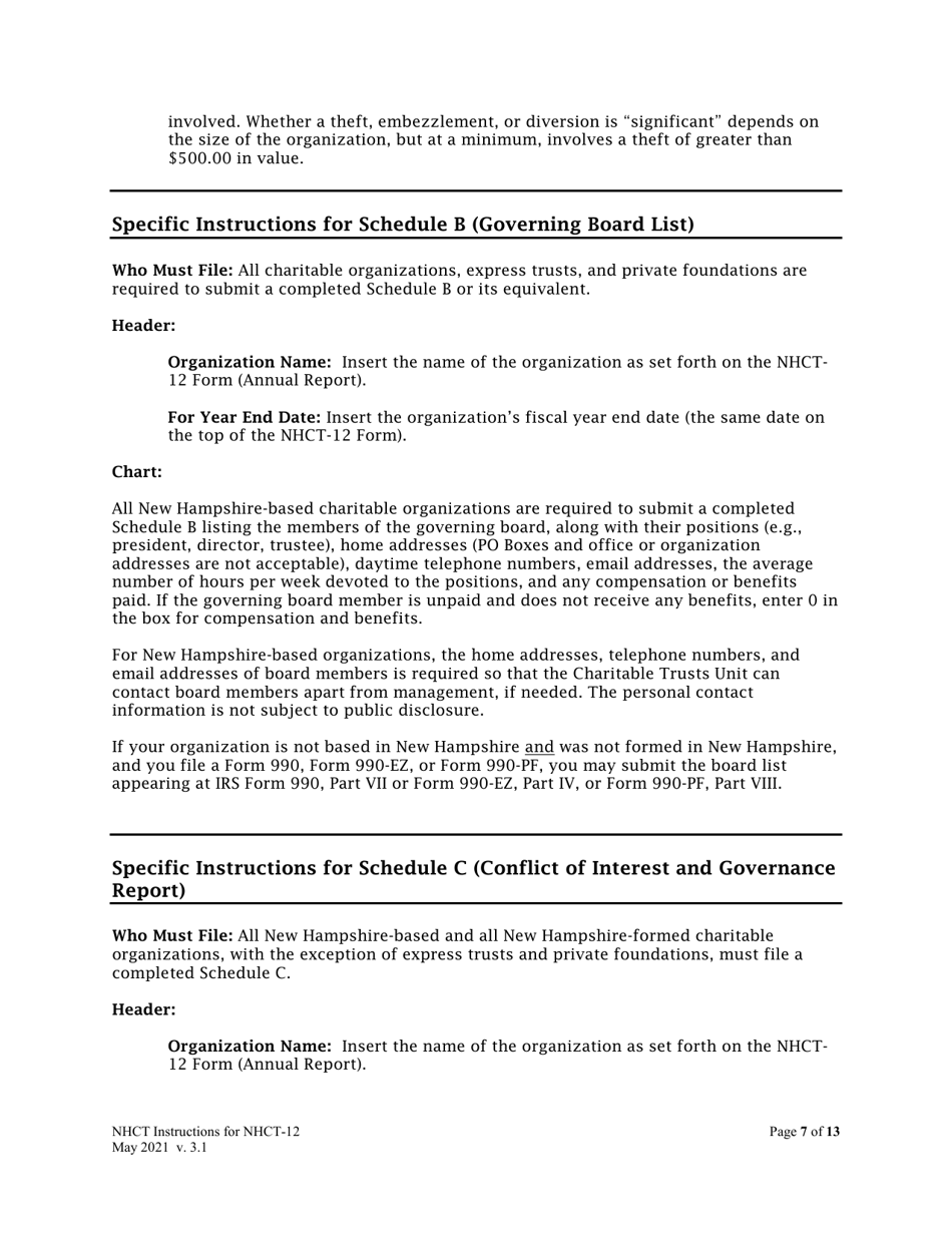 Instructions for Form NHCT-12 New Hampshire Annual Report - Charitable Organizations and Trusts - New Hampshire, Page 7