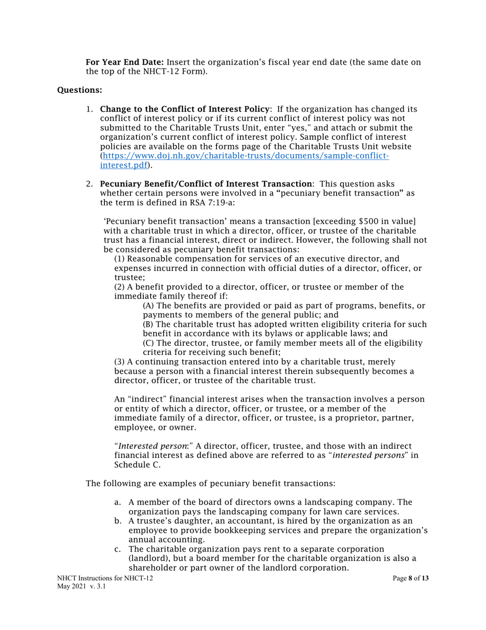 Instructions for Form NHCT-12 New Hampshire Annual Report - Charitable Organizations and Trusts - New Hampshire, Page 8