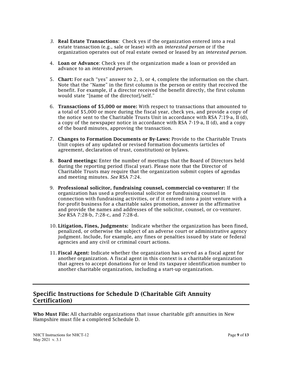 Instructions for Form NHCT-12 New Hampshire Annual Report - Charitable Organizations and Trusts - New Hampshire, Page 9