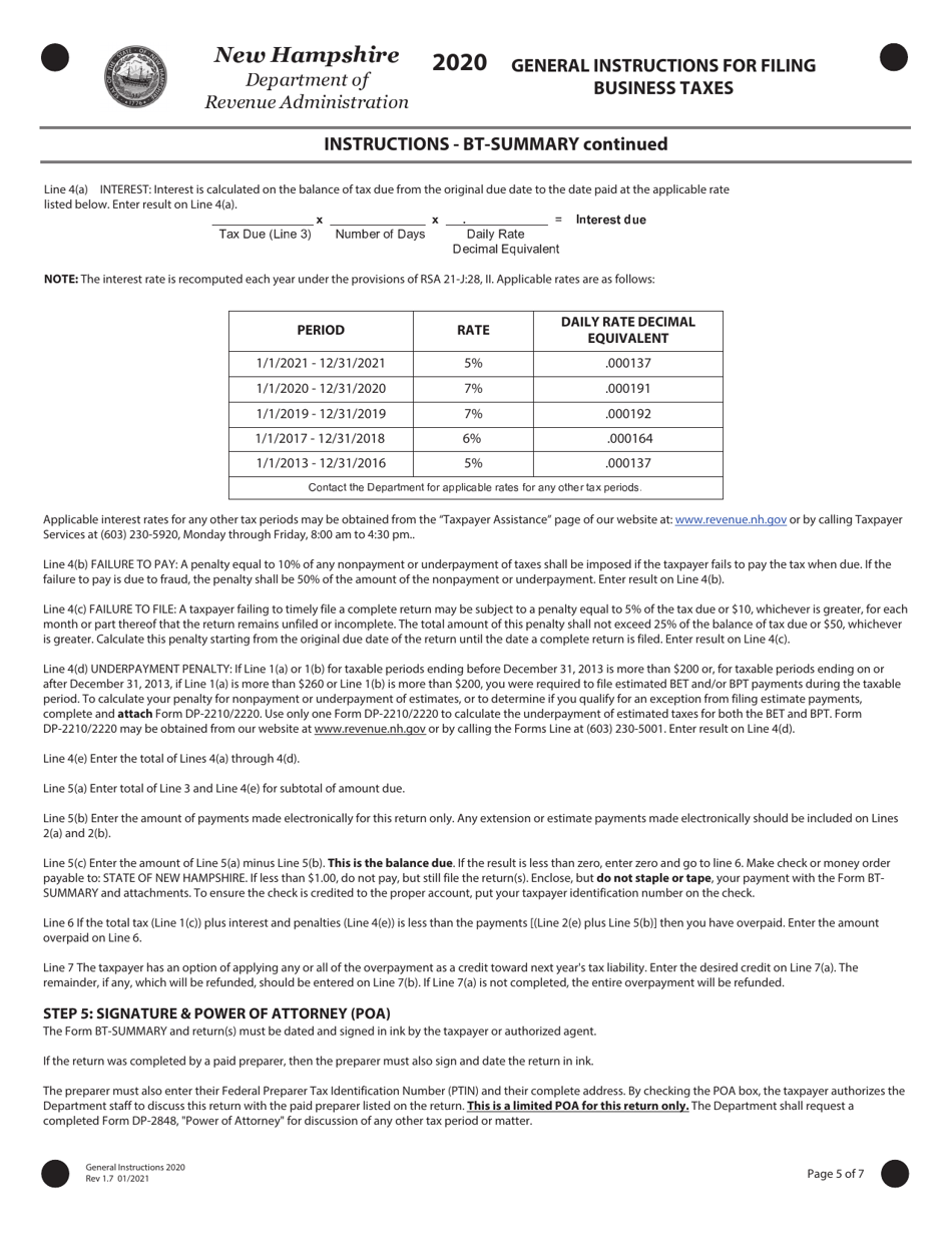 Instructions for Form BET Business Enterprise Tax Return - New Hampshire, Page 5