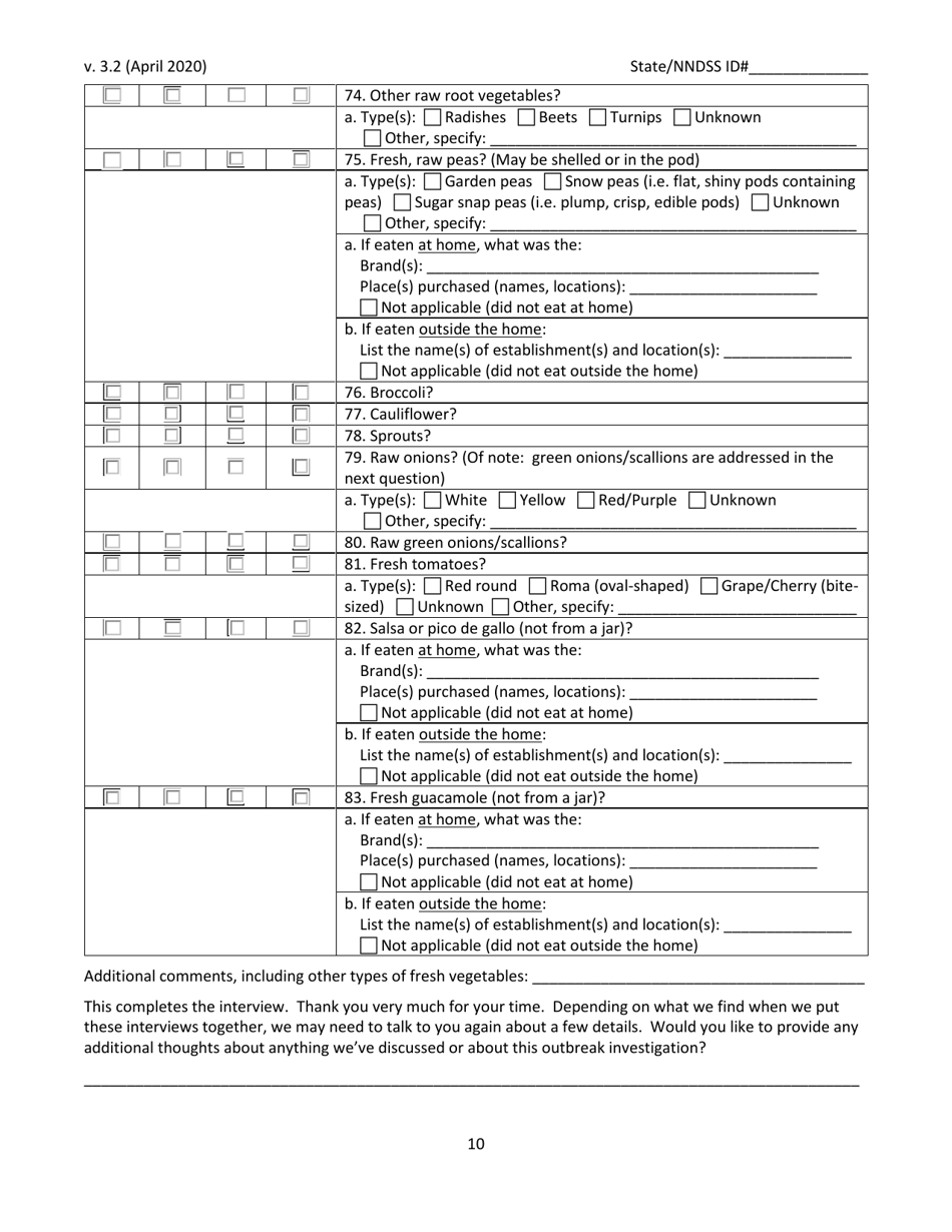 Cyclosporiasis National Hypothesis Generating Questionnaire, Page 10