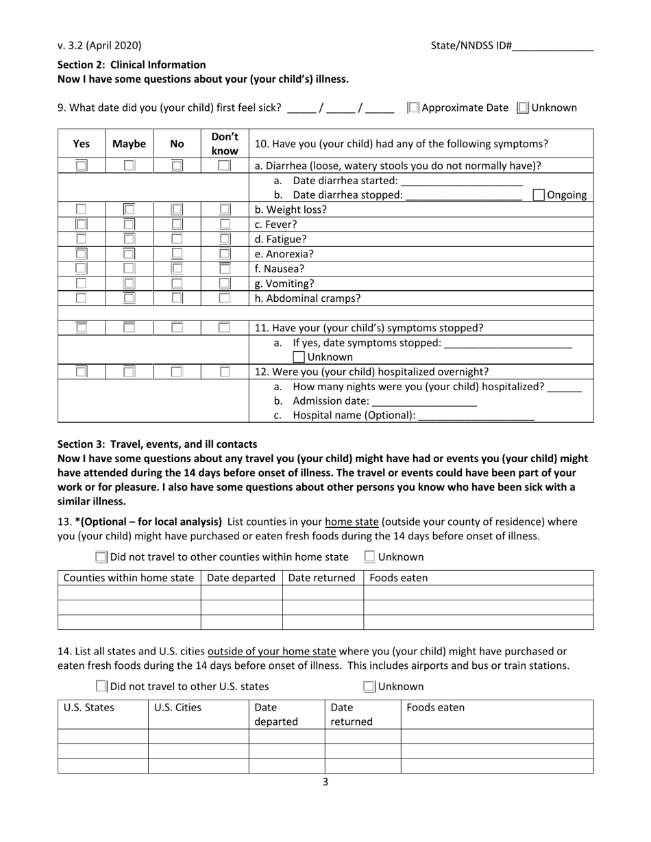 Cyclosporiasis National Hypothesis Generating Questionnaire, Page 3