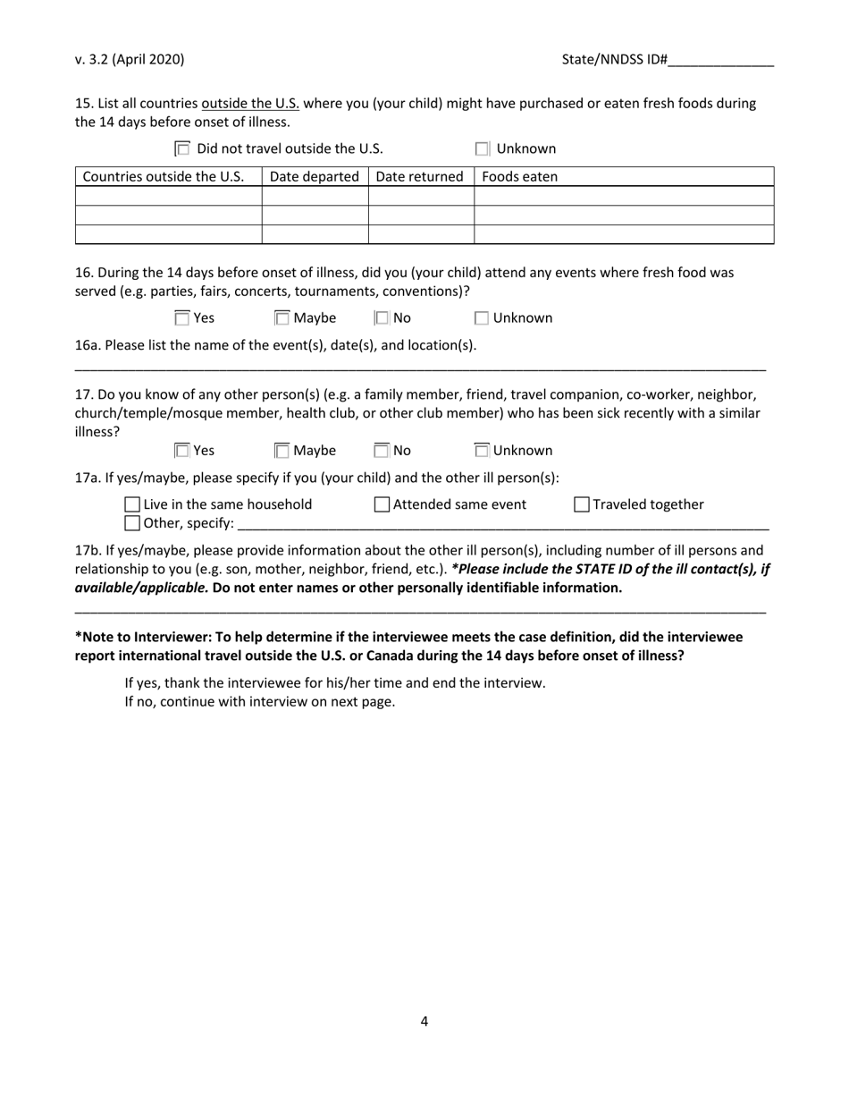 cyclosporiasis national hypothesis generating questionnaire