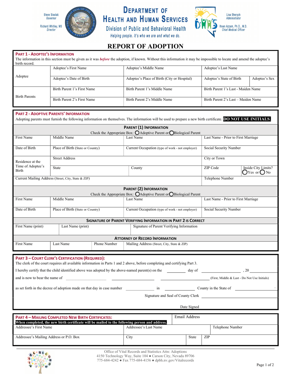 Adoption Report Example Nevada Report of Adoption Download Fillable PDF | Templateroller