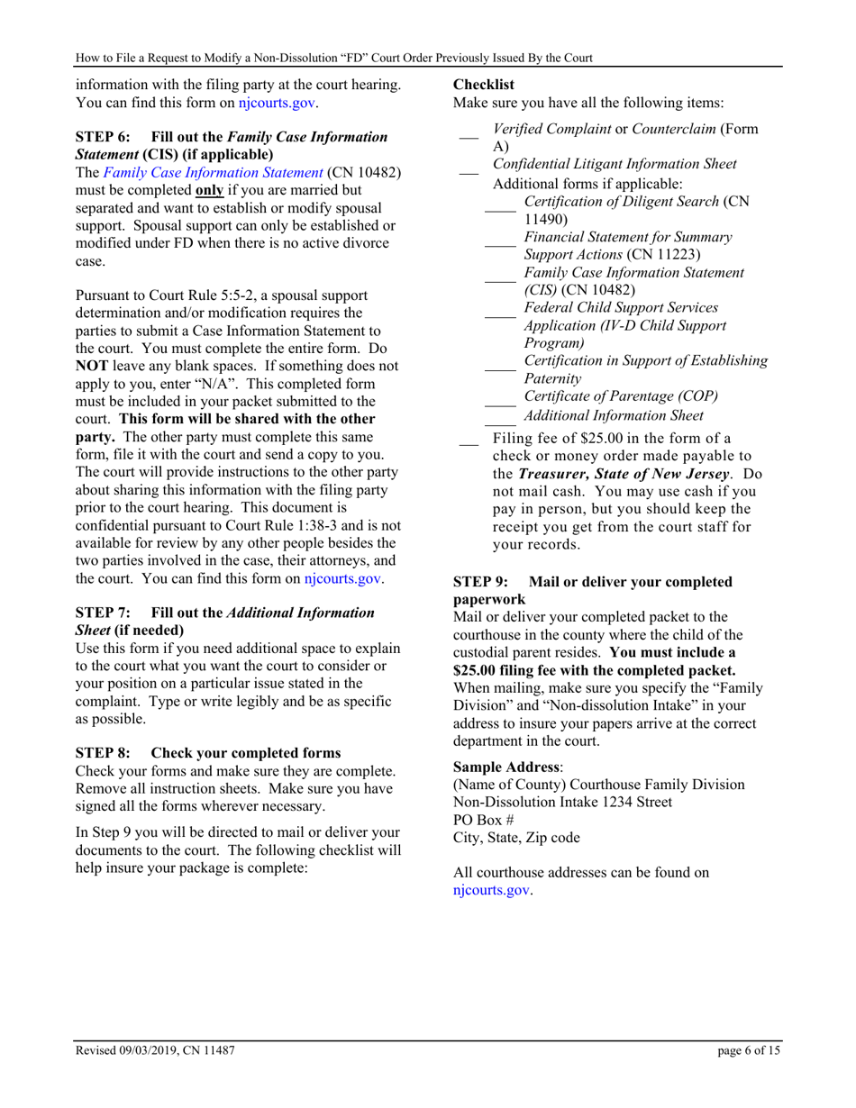 Form 11487 Application for Modification of Court Order / Cross-application for Modification of Court Order - New Jersey, Page 6