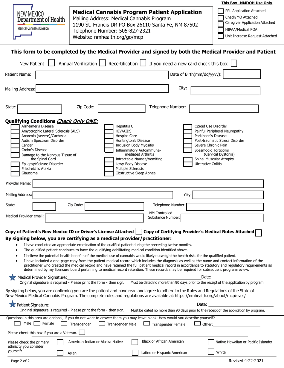 Medical Cannabis Program Patient Application - New Mexico, Page 2