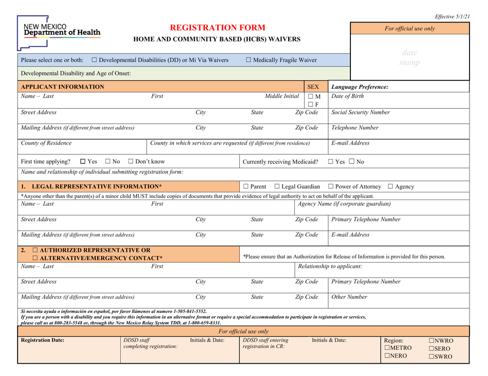 Registration Form - Home and Community Based (Hcbs) Waivers - New Mexico, Page 1