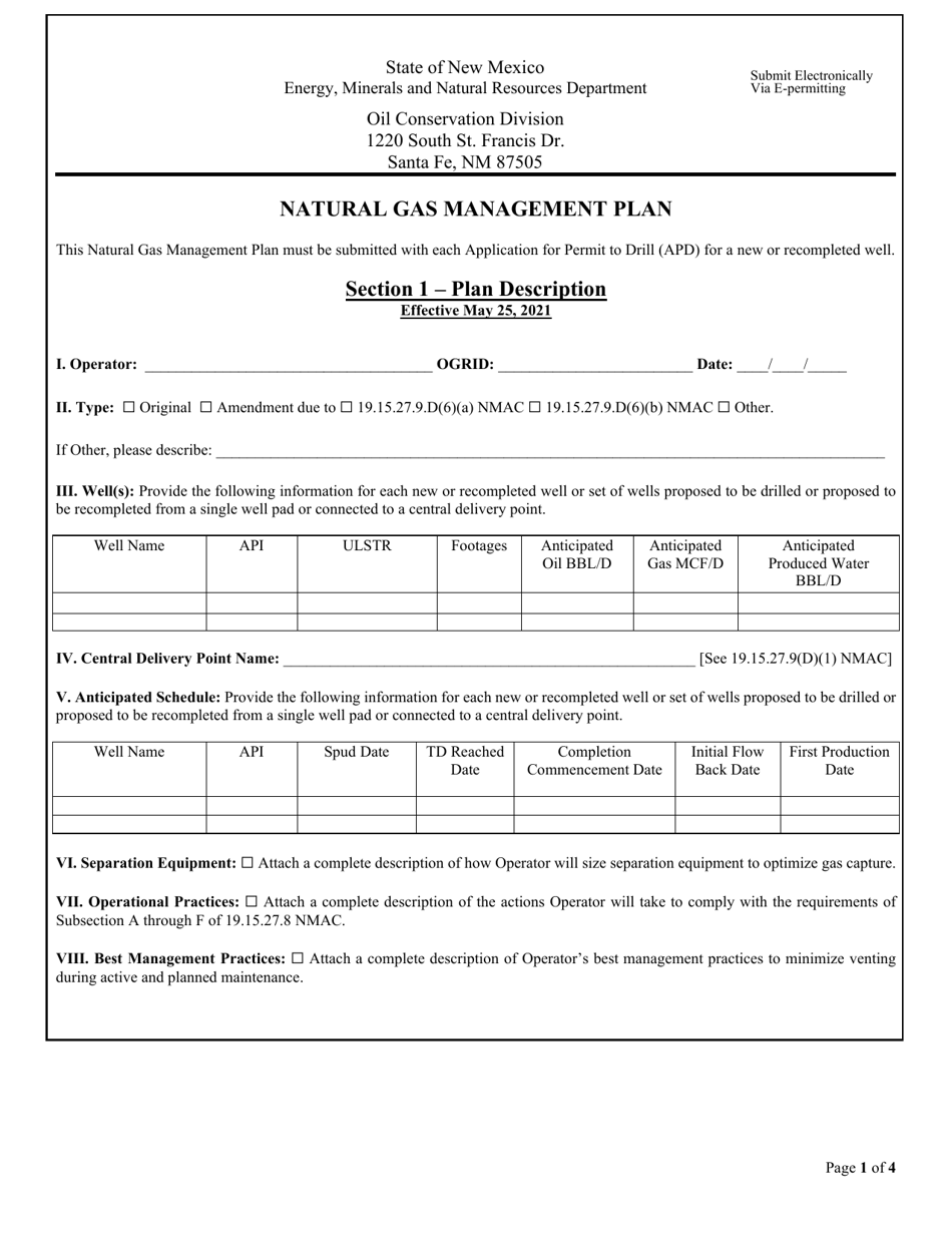 Natural Gas Management Plan - New Mexico, Page 1