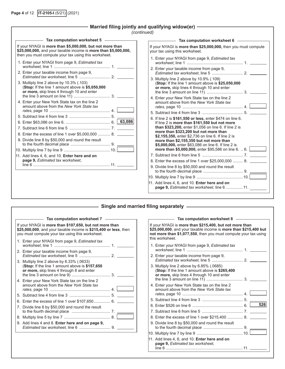 Instructions for Form IT-2105 Estimated Tax Payment Voucher for Individuals - New York, Page 4